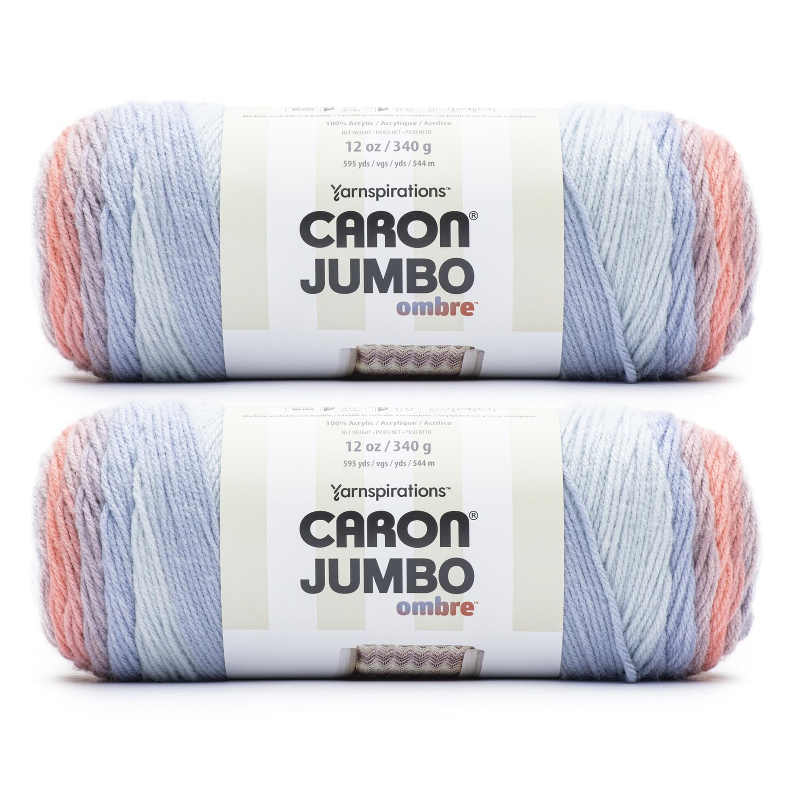 Jumbo Ombre Yarn 2 Pack 12oz #4 Worsted Acrylic Blush and Blue Color