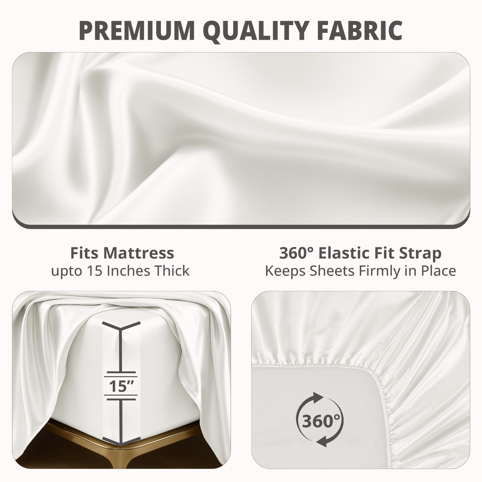 Satin Bed Sheet Set 4 Piece Silky Soft Deep Pocket Cooling Sheets Wrinkle-Free