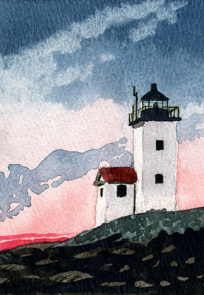 Two Bush Island Lighthouse Penobscot Bay, Maine. Watercolor Notecards