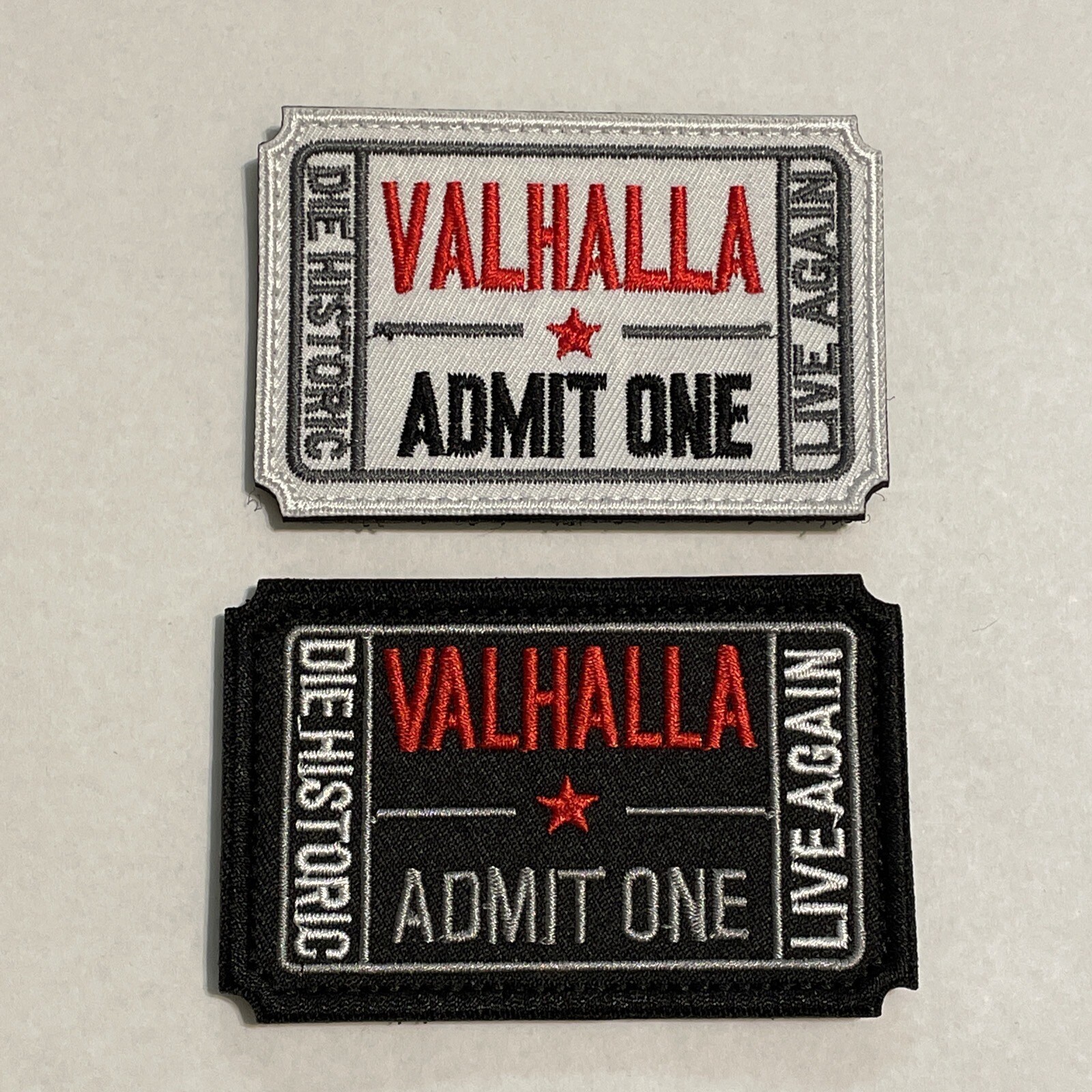 VALHALLA Admit One Ticket Vikings Tactical Hook & Loop Patch 2 Pack