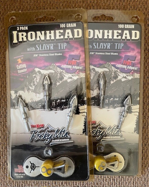 2 pks of 3 Pk Rocky Mtn Ironhead Broadheads - 100 Grain, 1" Dia, Made in USA