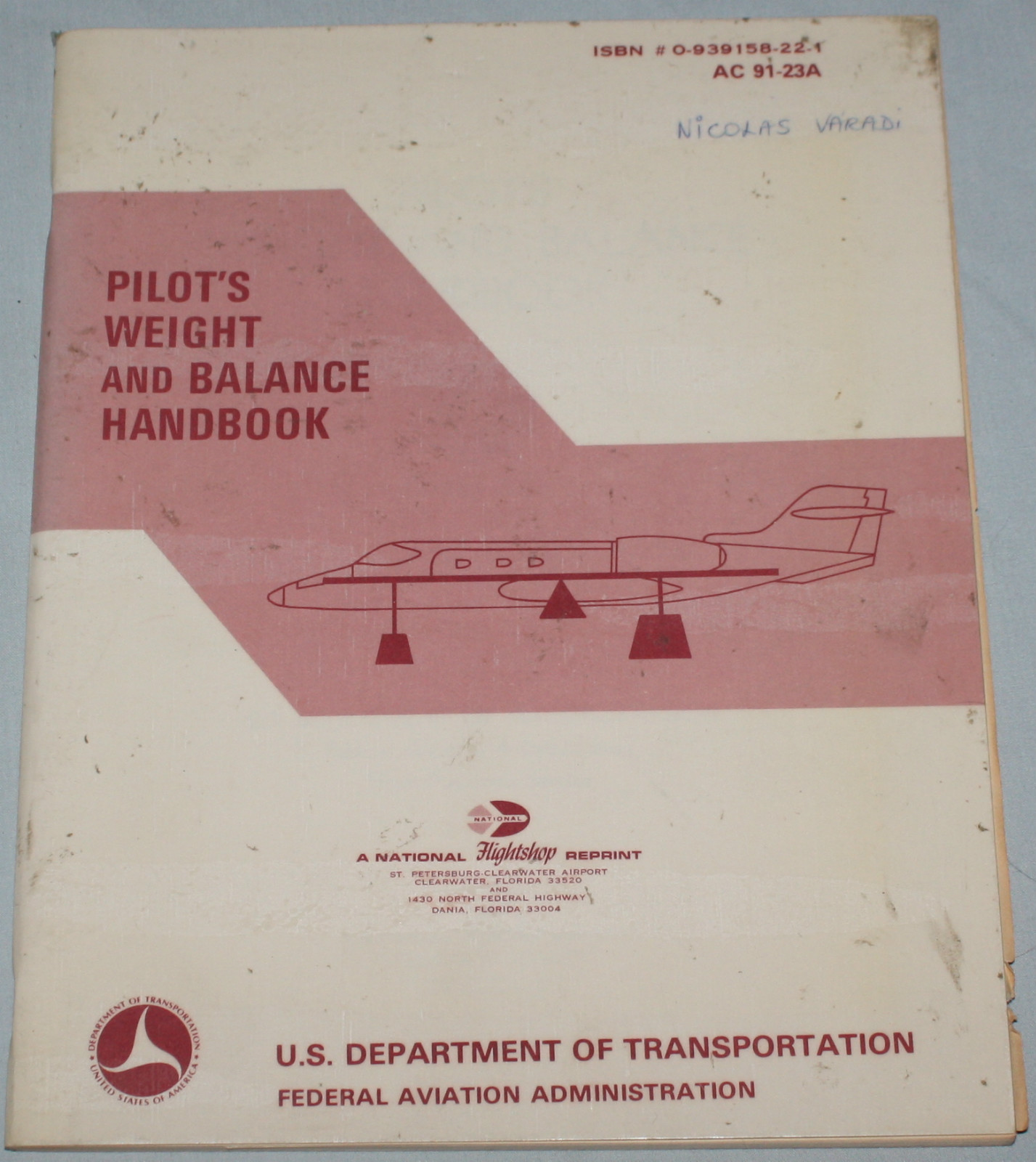 Pilots Weight and Balance Handbook US DOT Planes Gliding Paperback Booklet