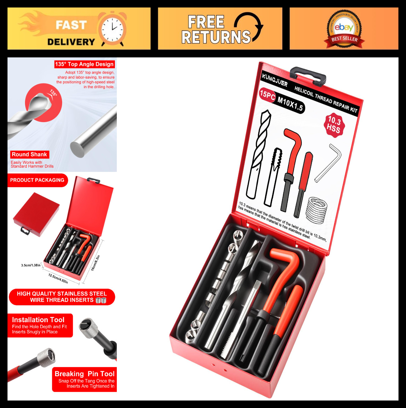 Metric Thread Repair Insert Kit M10x1.5mm | Rethreading Tool Set with HSS Drill
