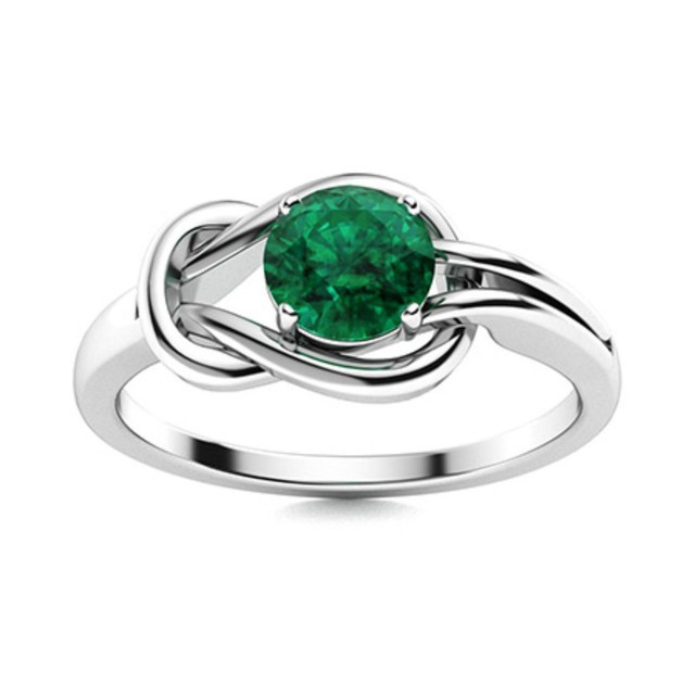 Solitaire 5MM Round Emerald Infinity Love Knot Wedding Ring 925 Sterling Silver