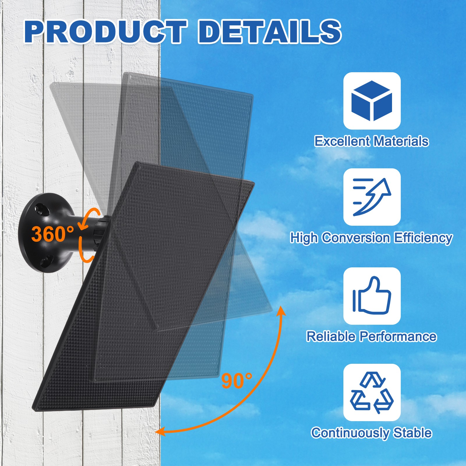 Solar Panel 2W 6V USB Solar Panel Charger with 360 Wall Mount Black