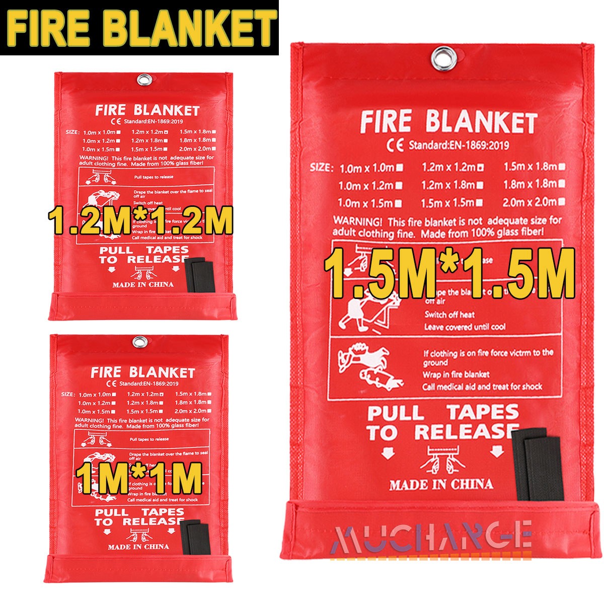 Large Emergency Fire Blanket Home Fiberglass Emergency Office Retardant 3 Sizes