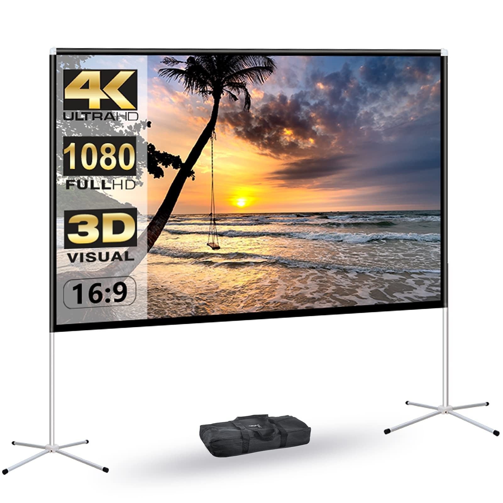 Portable Projector Screen with Stand Outdoor: Camping Projection Screen 80 in...