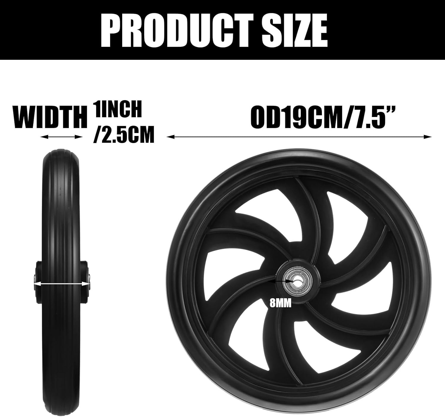 Lightweight 7.5-Inch Replacement Wheels for Walkers - 4 Sets with Easy Install