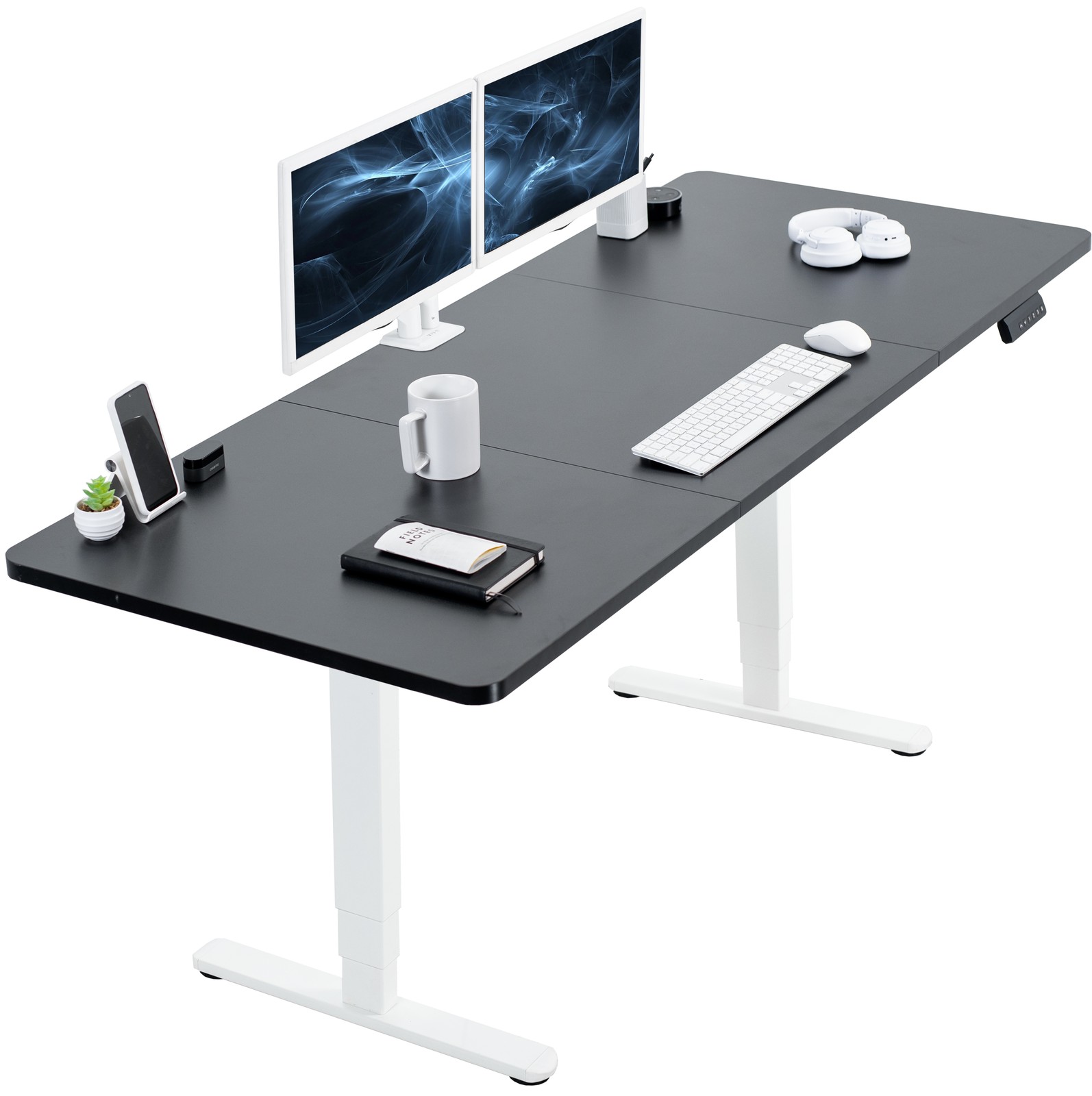 VIVO Electric 71” x 30” Stand Up Desk Workstation, Black Table Top, White Frame