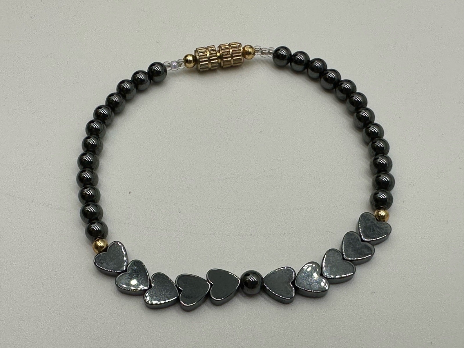 Hematite Heart Beaded Bracelet