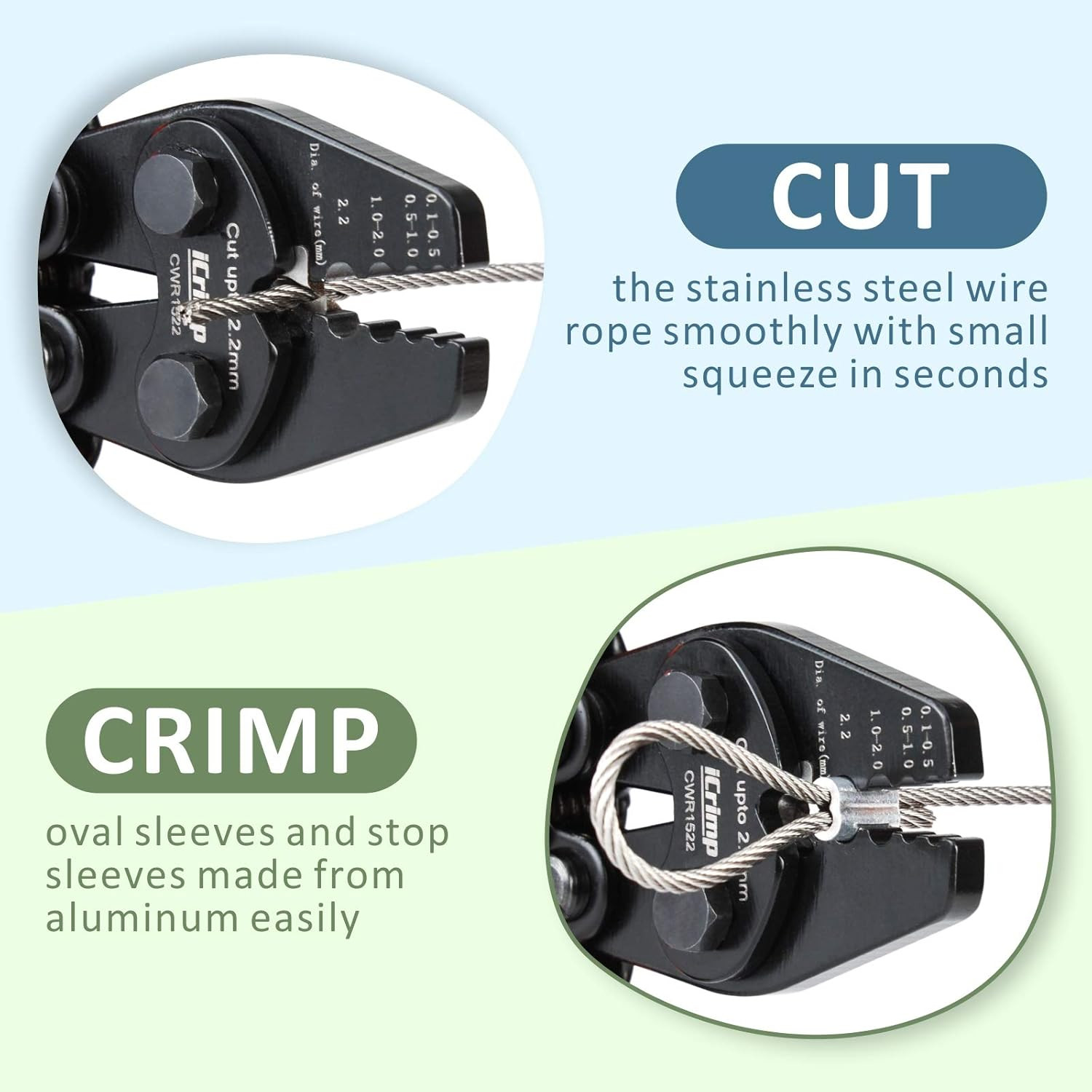 CWR1522 Wire Rope Crimping Tool with Cutting Function for Cable Railing, Hand Sw
