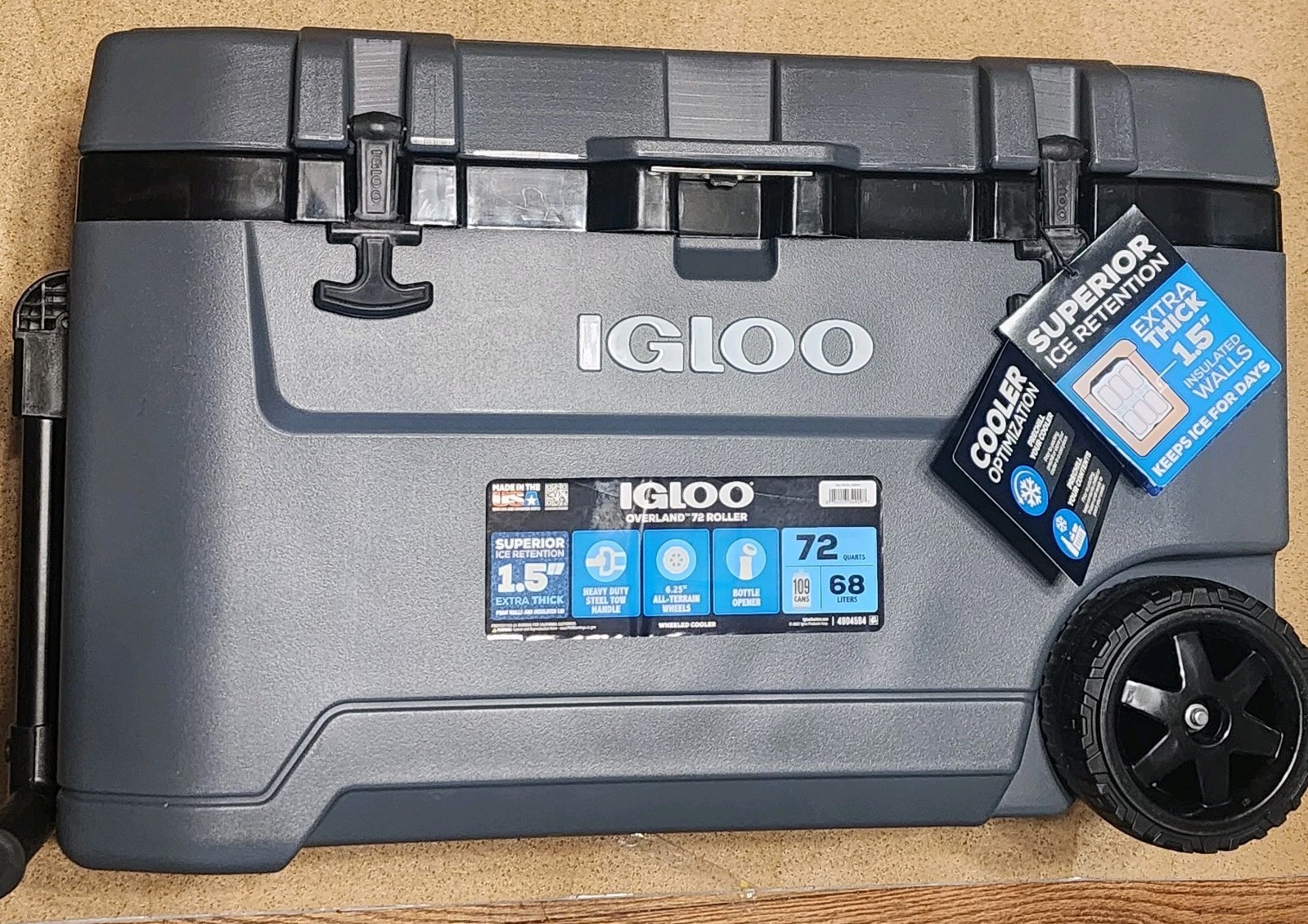 Igloo 72 QT Overland Ice Chest Cooler with Wheels, Gray ~New~