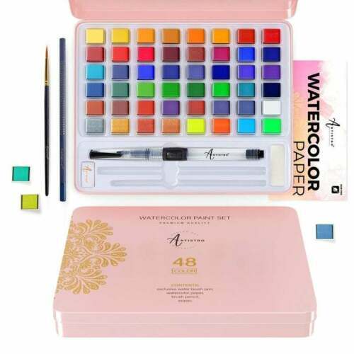 Watercolor Paint Set, 48 Vivid Colors in Tin Box