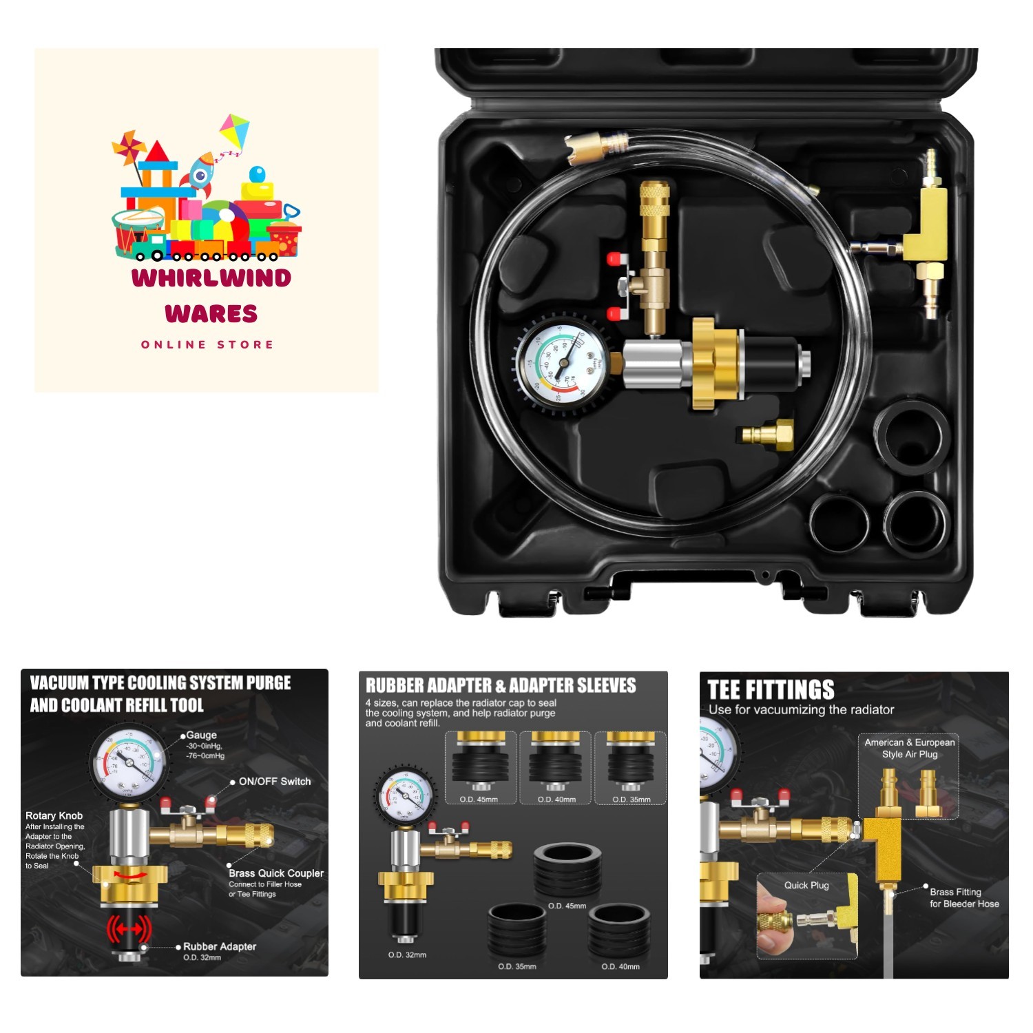 Universal Cooling System Vacuum Type Coolant Refill Tool Kit, Black