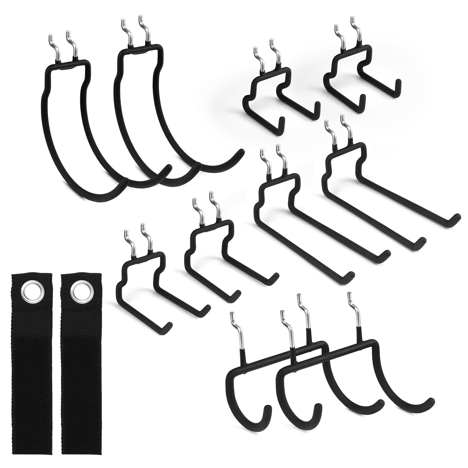ELEAD 12-Piece Pegboard Hooks with Extension Straps, 12PCS, Black
