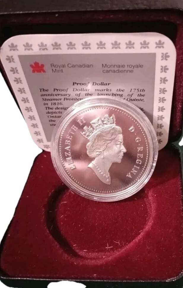 1991 Canadian Silver Dollar Proof Coin in Box with COA 175th Steamer Potency
