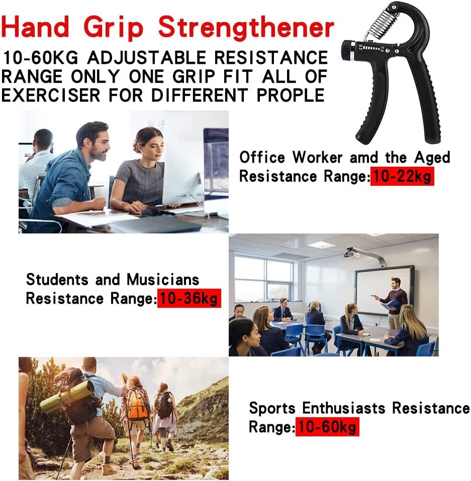 Hand Grip Adjustable Trainer Gripper Strengthener Gym Strength Power Exerciser