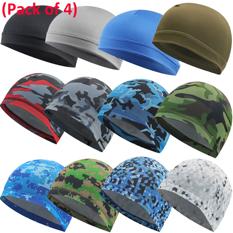 4× Moisture Sweat Wicking Cooling Dome Skull Cap Helmet Liner Sport Beanie Hat W