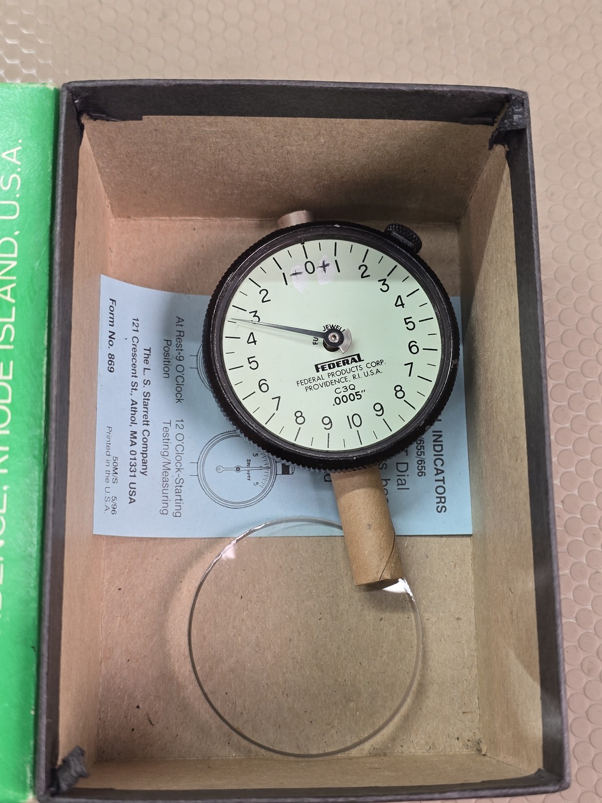 Federal C3Q Dial Indicator .0005" Graduation 0-.050" Range Jeweled w/ Box