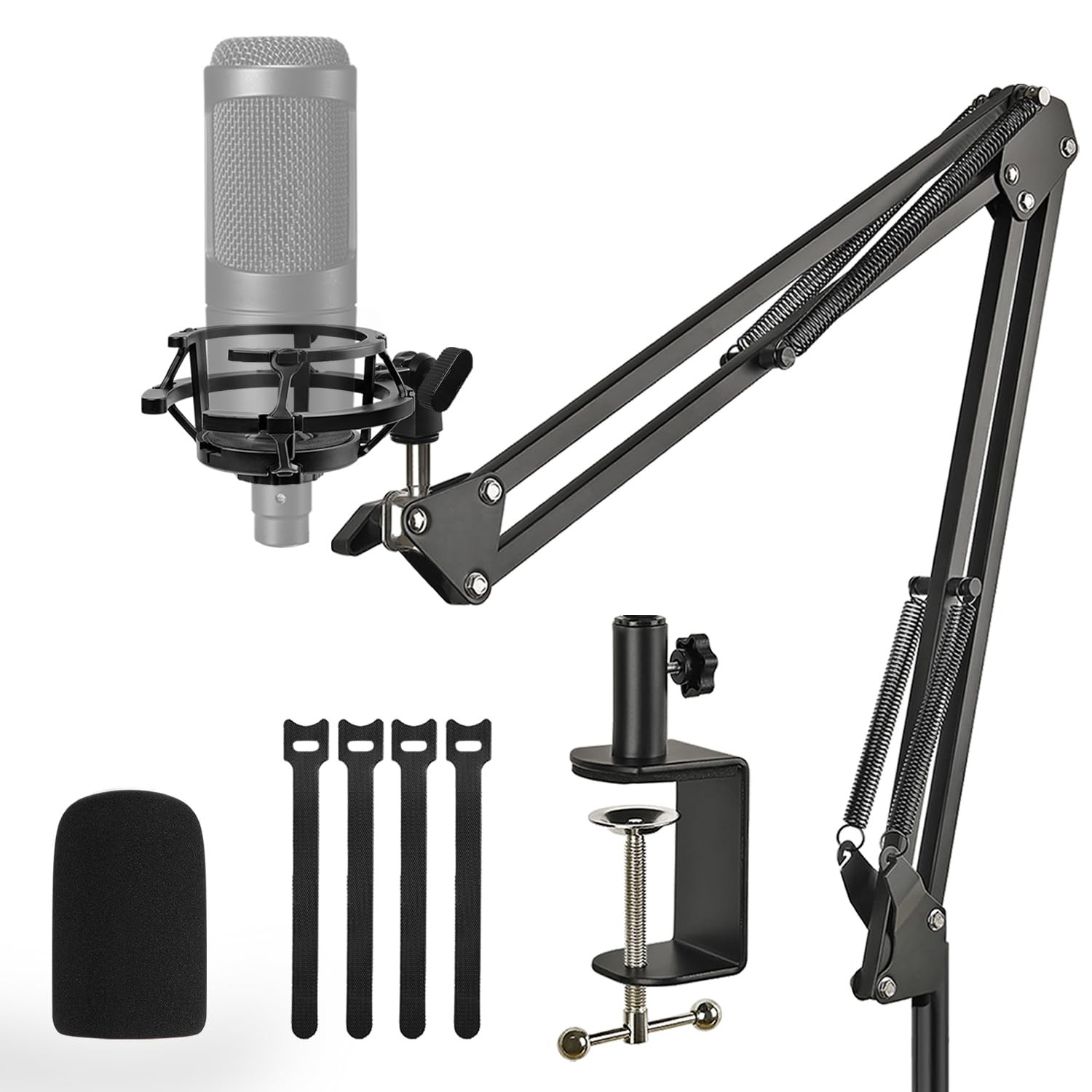 AT2020 Mic Stand, Adjustable Mic Boom Arm with Shock Mount, Foam Windscreen a...