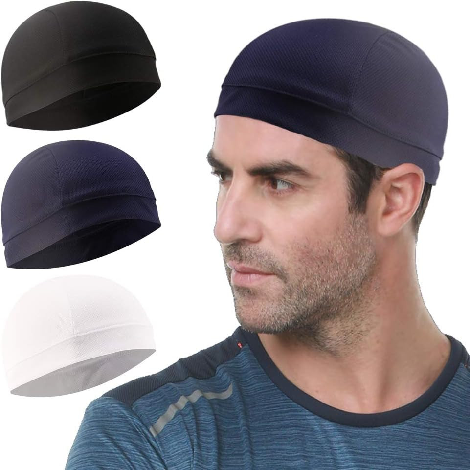 3 Pack Cooling Skull Cap Helmet Liner Sweat Wicking Cycling Running Hat for Men