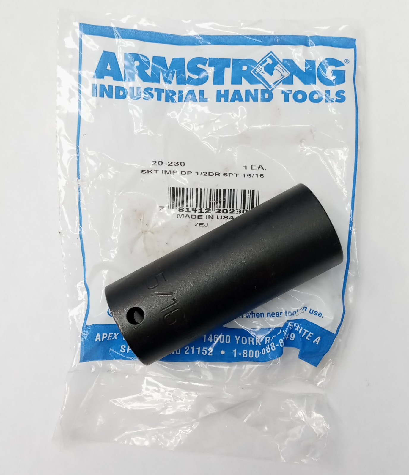 Armstrong Deep Impact Socket 1/2" Drive 6pt. 15/16" USA 20-230