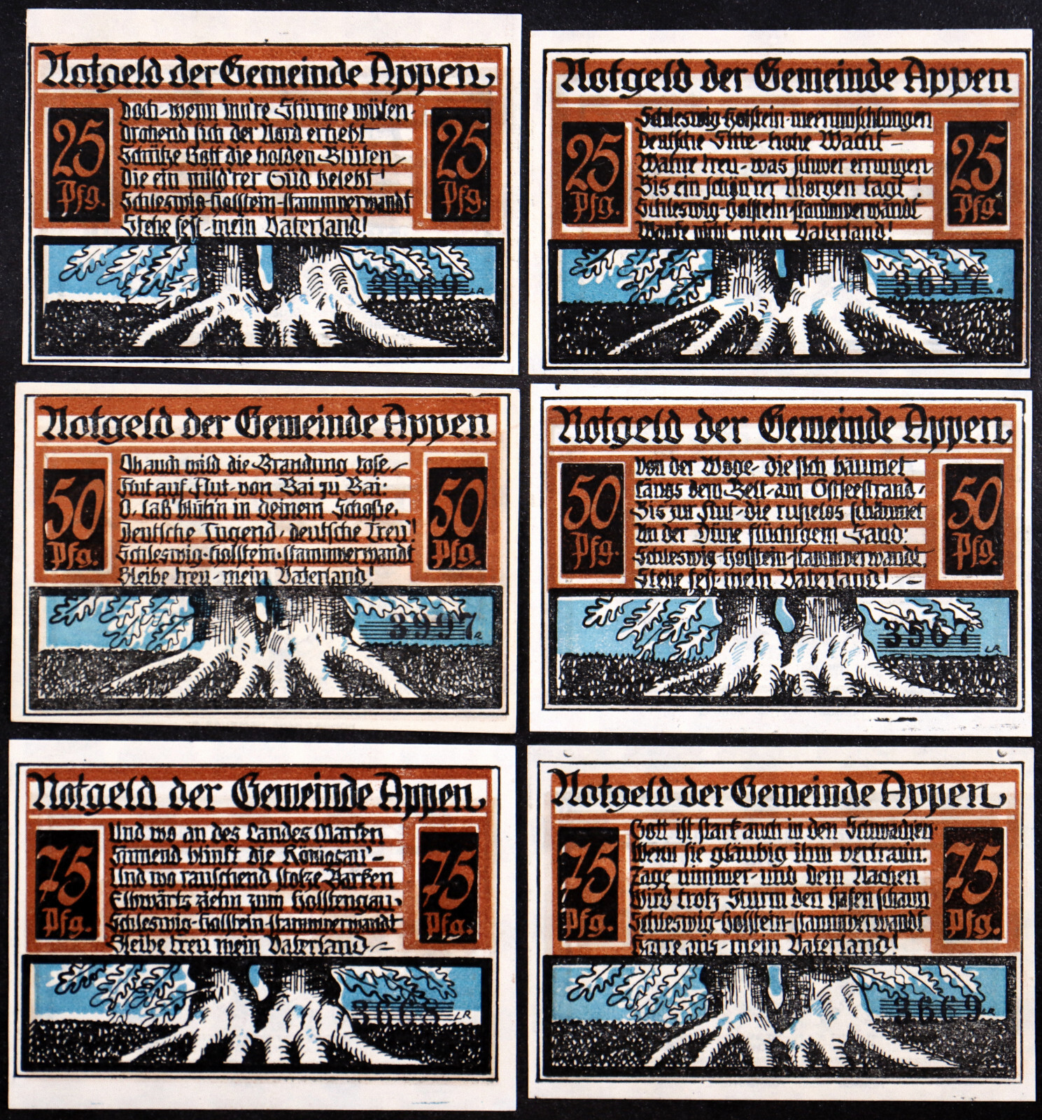 APPEN 1921 "Poems For The Fatherland" Complete Series German Notgeld