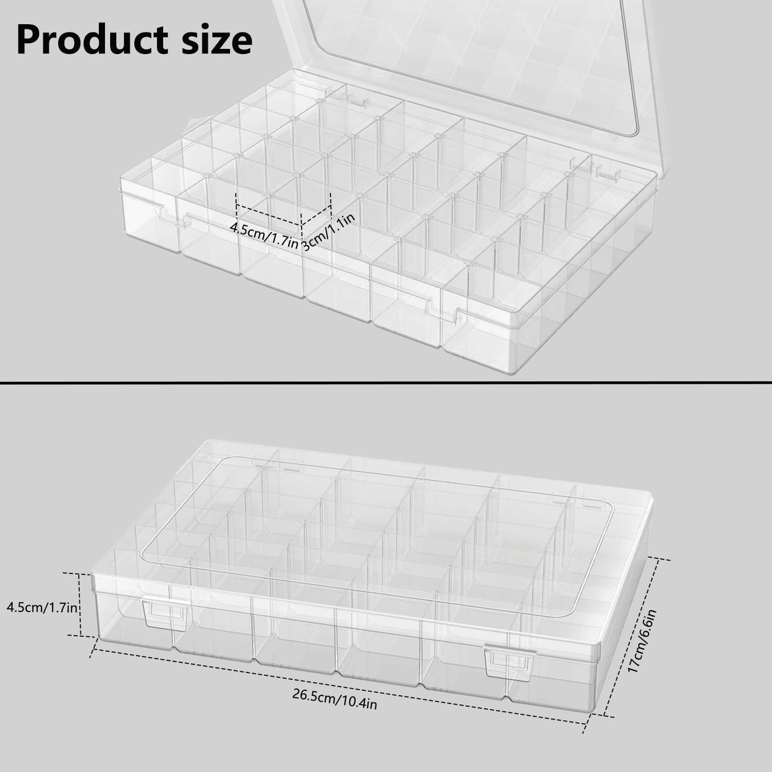 2 Pack Plastic Organizer Container Box, 36 Grids Clear Transparent