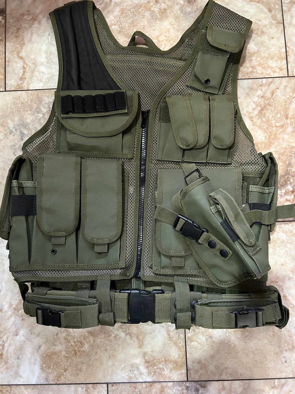 Tactical Vest w/Rifle, Pistol, Shotgun pouches holster belt canteen SWAT Police