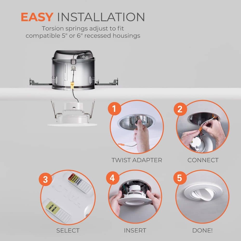 HALO RA 5/6 in. LED Recessed Light Trim, 600/900 Lumens, 5 CCT, 120V