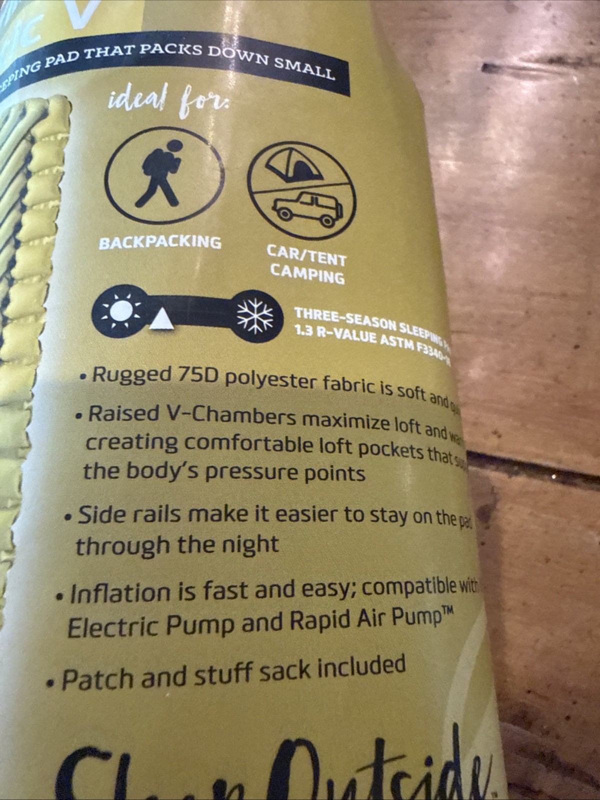 New Klymit Static V Sleeping Pad Camping Hiking Backpacking Lightweight Yellow