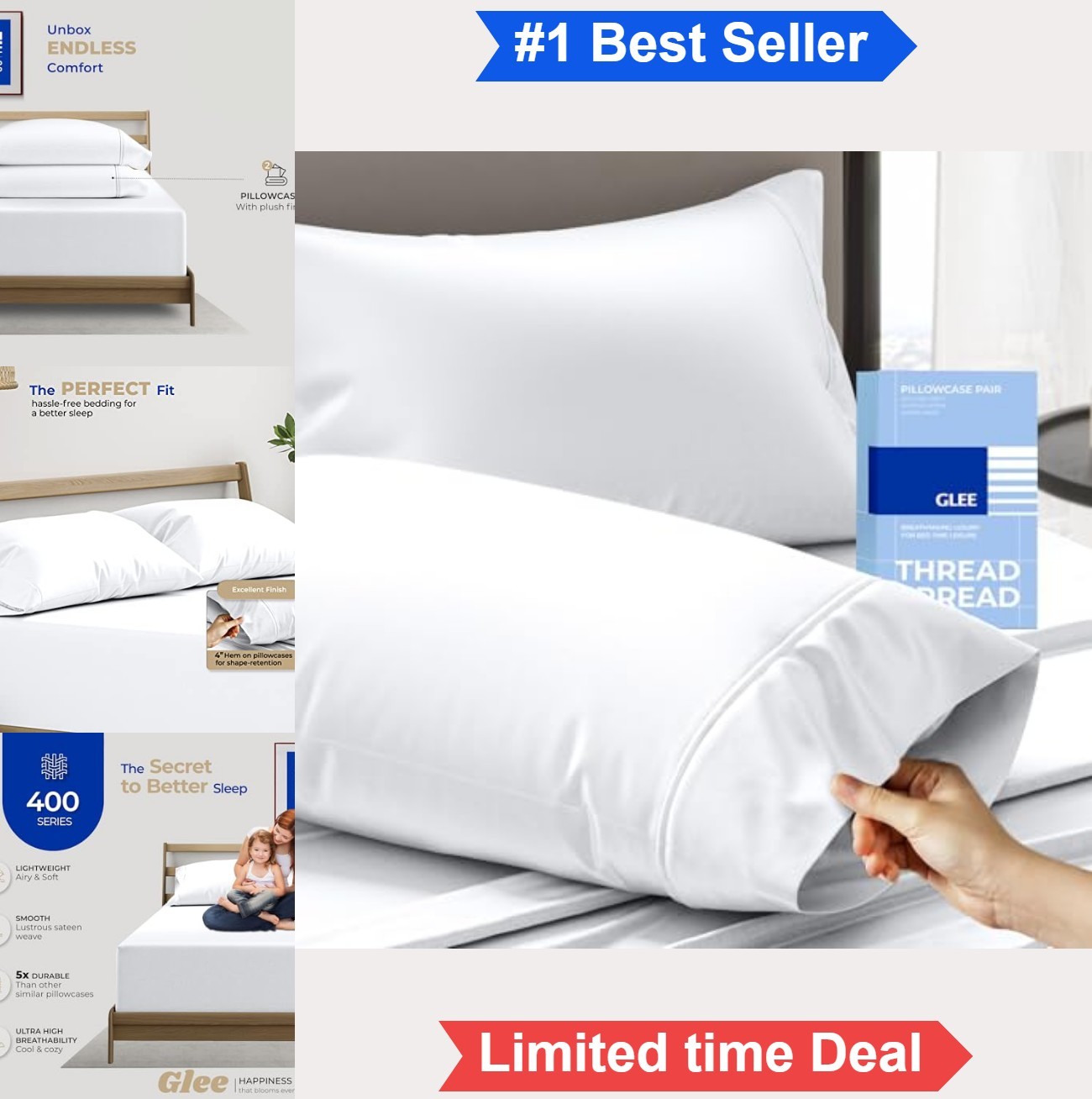 Cotton Pillowcases Queen Size Set of 2 White 400 Thread Count Cooling
