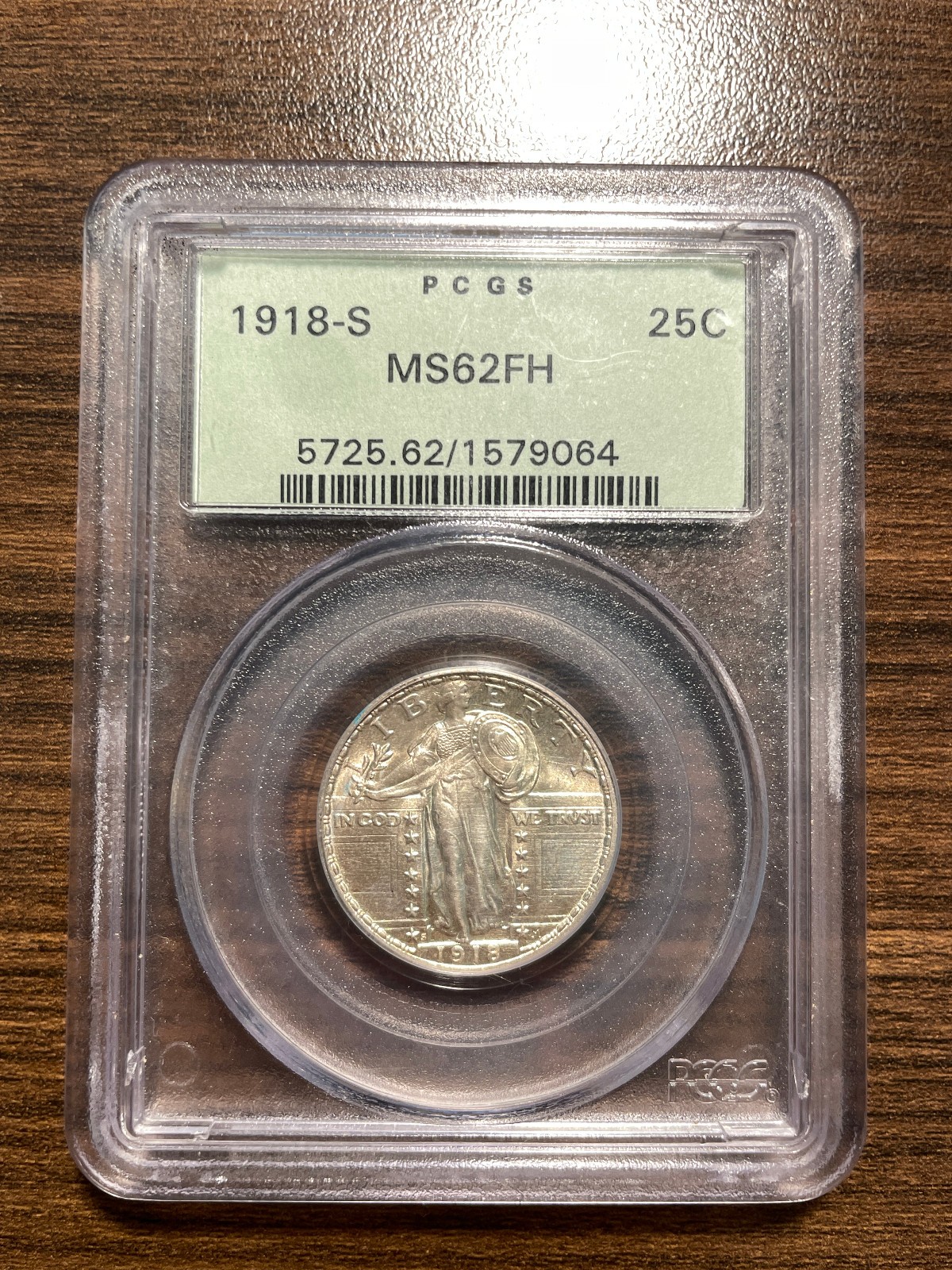 1918-S Standing Liberty Silver Quarter 25C PCGS MS 62 Full Head FH OLD GREEN HOL