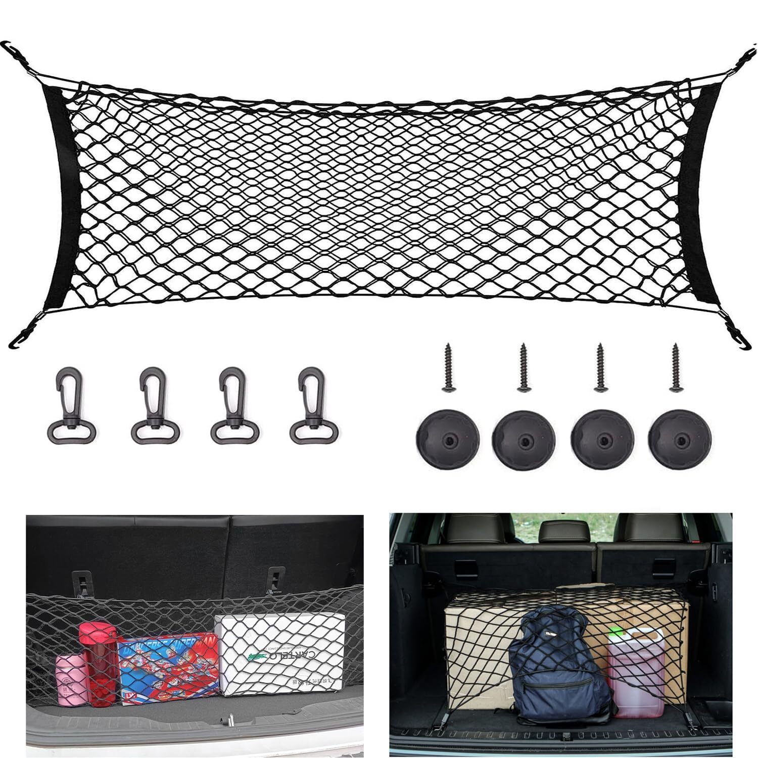 Car Rear Cargo Net(35.4"x15.8") Envelope Style Elastic Trunk Net Organizer Heavy