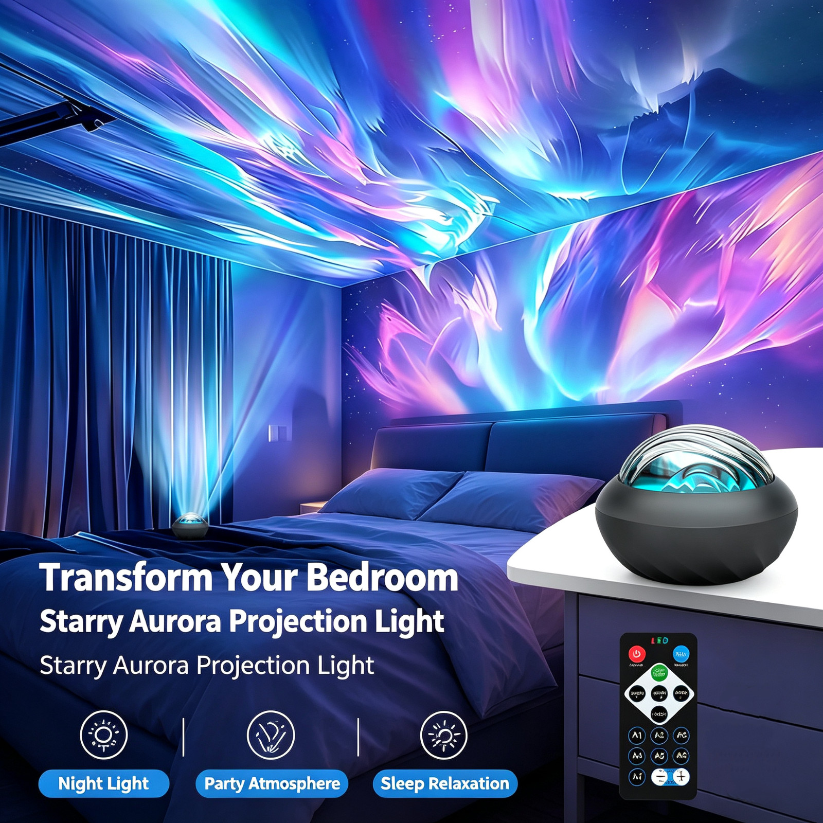 Northern Lights Projection Lamp with Remote Control, Home Party Gift Lamp