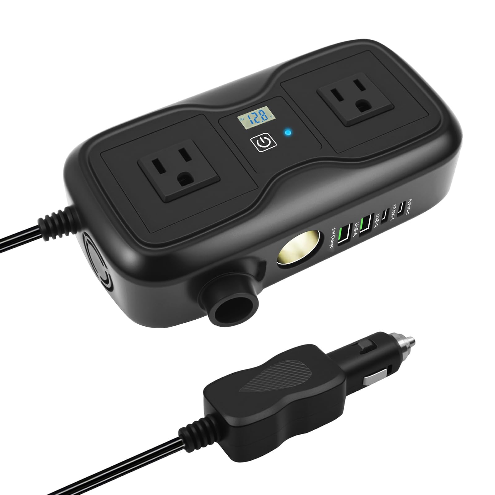 7 in 1 200W Car Power Inverter 12V DC to 110V AC with Car Charger Adapter, Du...