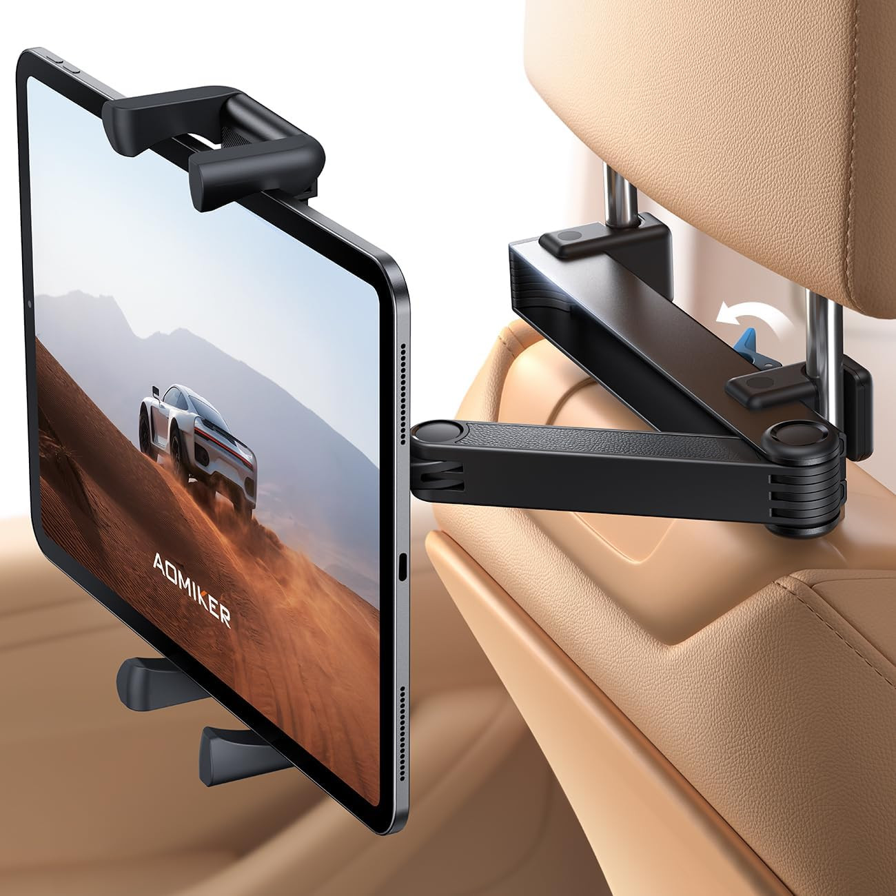 Car Headrest Ipad Holder - [Aluminium Lockable Arm] Universal Car Tablet Mount B