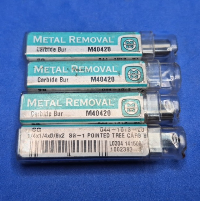 Metal Removal 1/4" SG-1 Solid Carbide Pointed Tree Shaped Bur (Qty 4)
