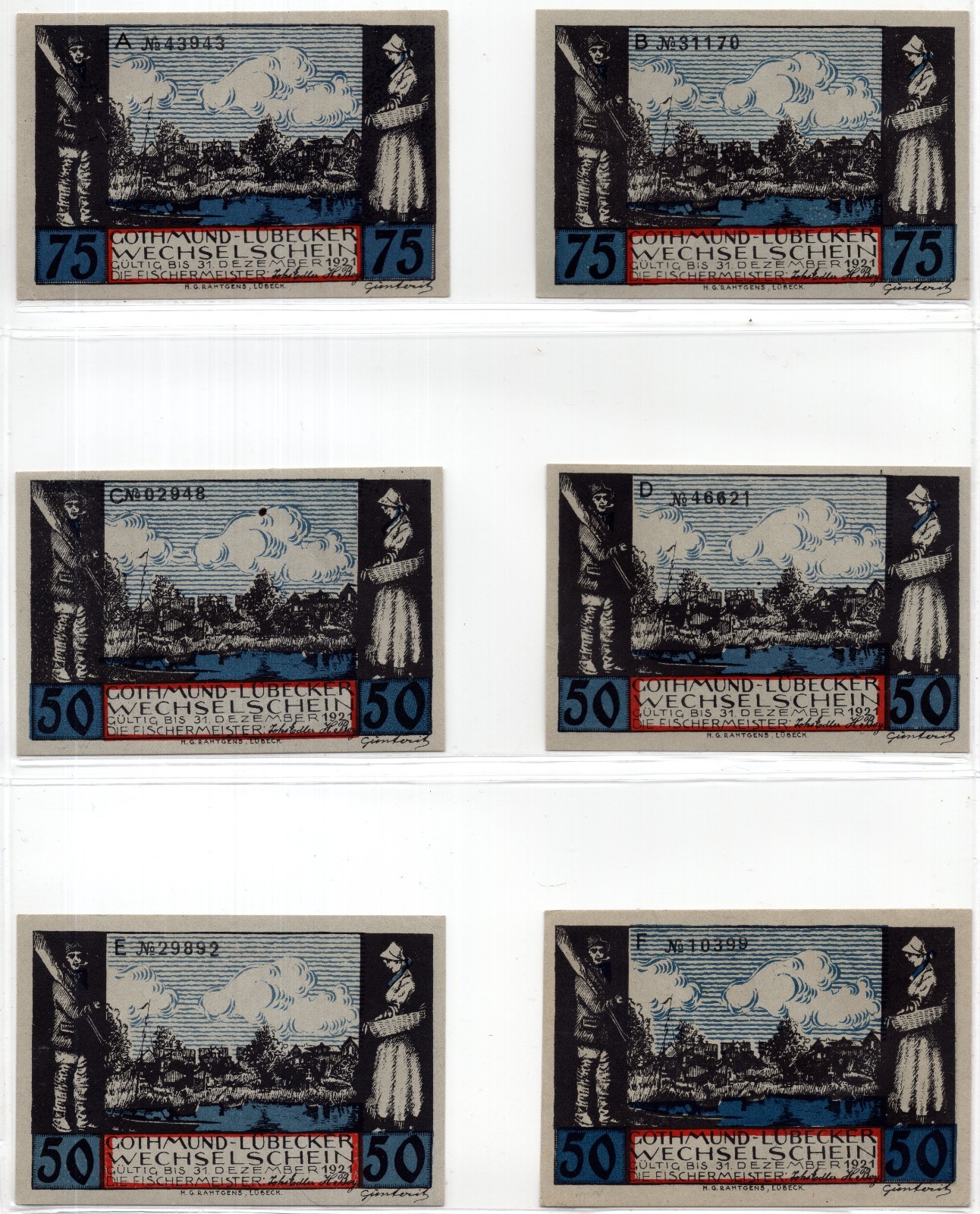 1921 Germany Lubeck Notgeld 6 Note Set (2279)