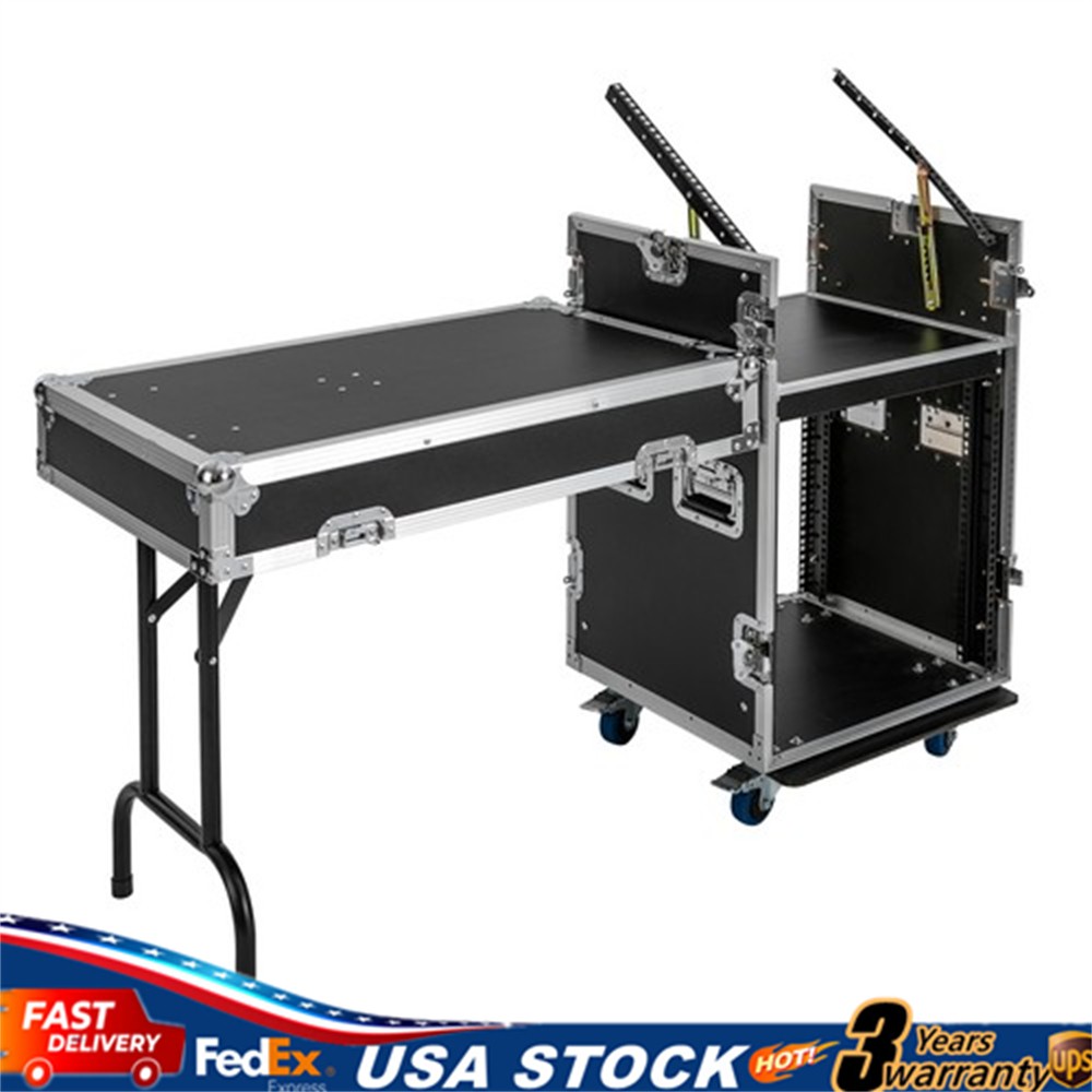 12U PA DJ Rack / Road Case Slant Mixer Top Rack with DJ Table Tops 661 lbs Load