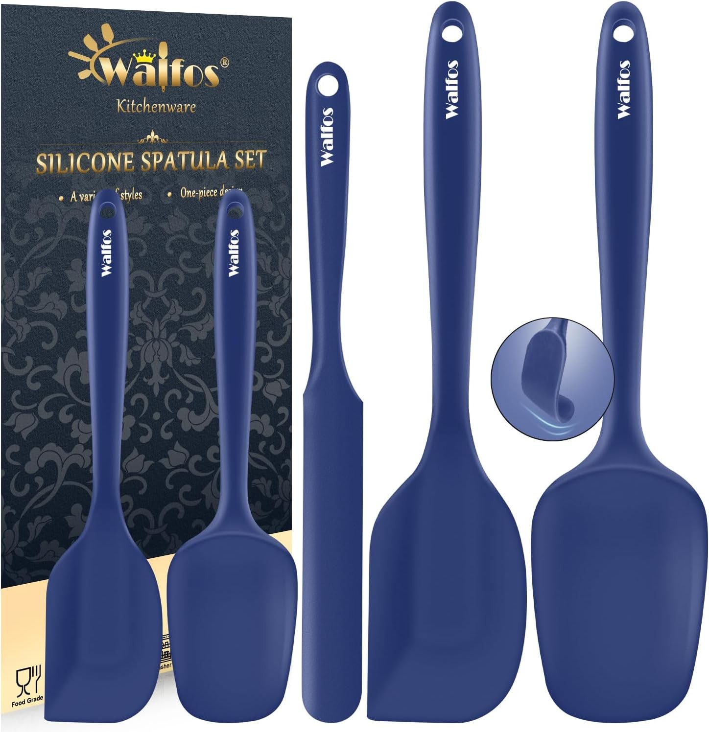 Walfos Silicone Spatula Set 5pcs Blue Spatulas 600°F,