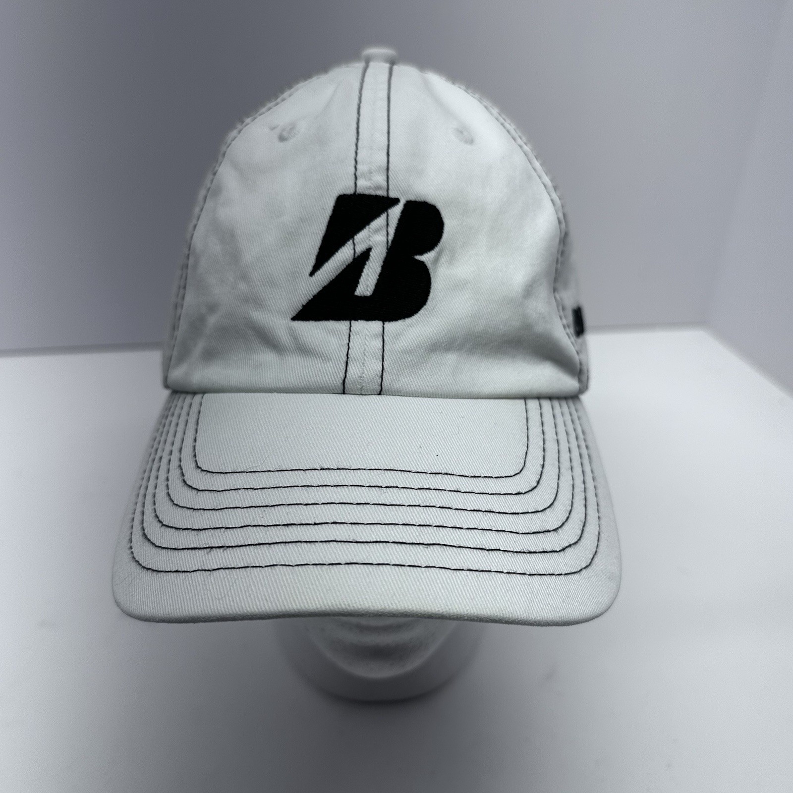 Bridgestone Golf Hat White Black Detail Stitch Boom It Strapback Cap