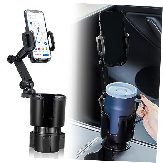 Car Cup Holder Expander Adjustable Base with Phone Mount  360° Rotation 3.78"-1