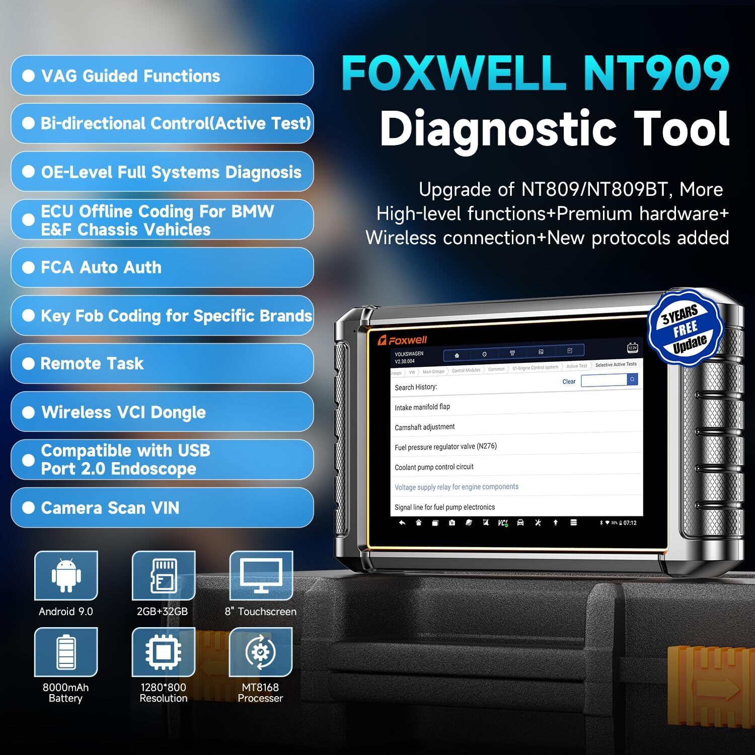 FOXWELL NT909 BT Full System Bidirectional OBD2 Diagnostic Scanner ECU Coding