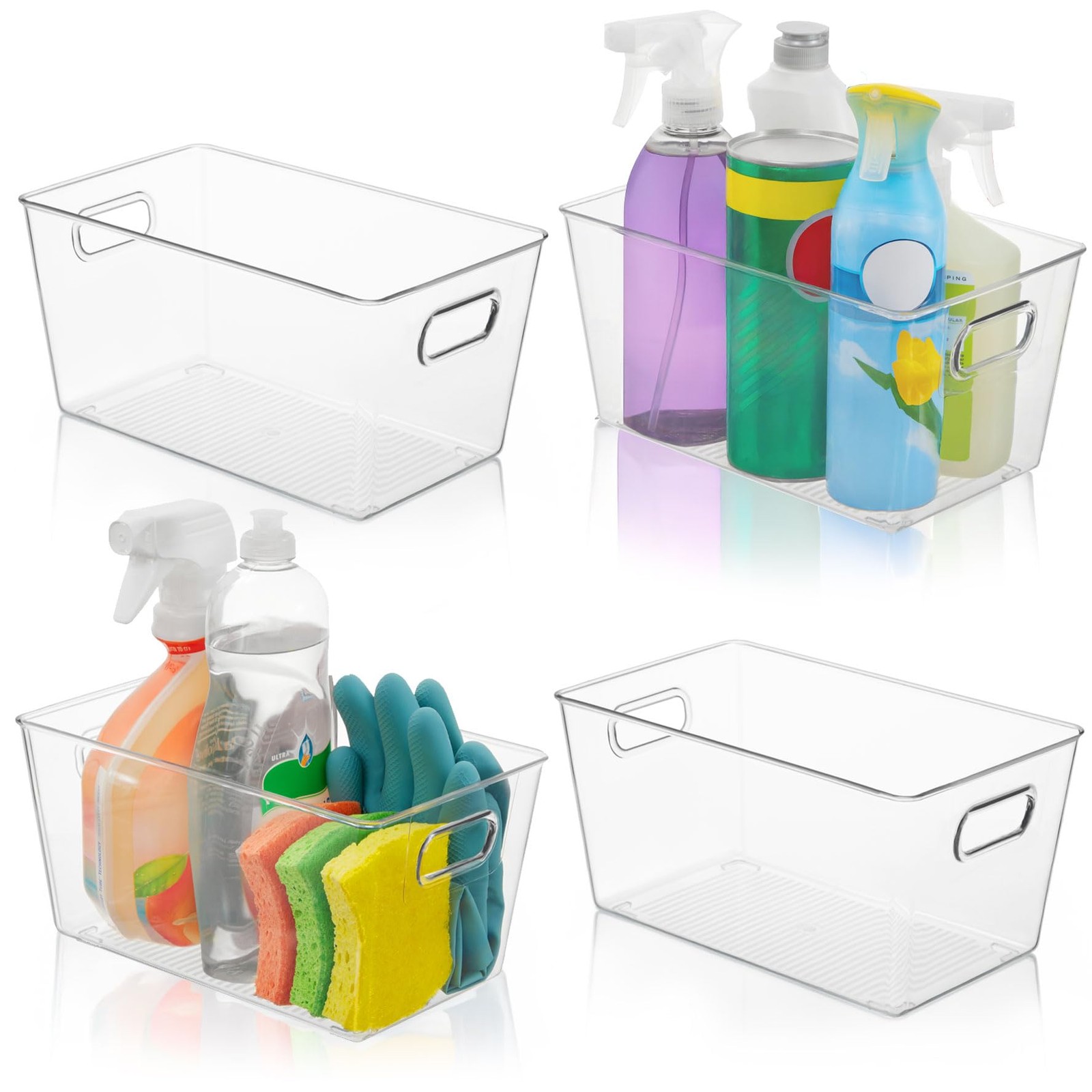FairHome Set of 4 Clear Plastic Storage Bins With 10" x 6" (Set 4),