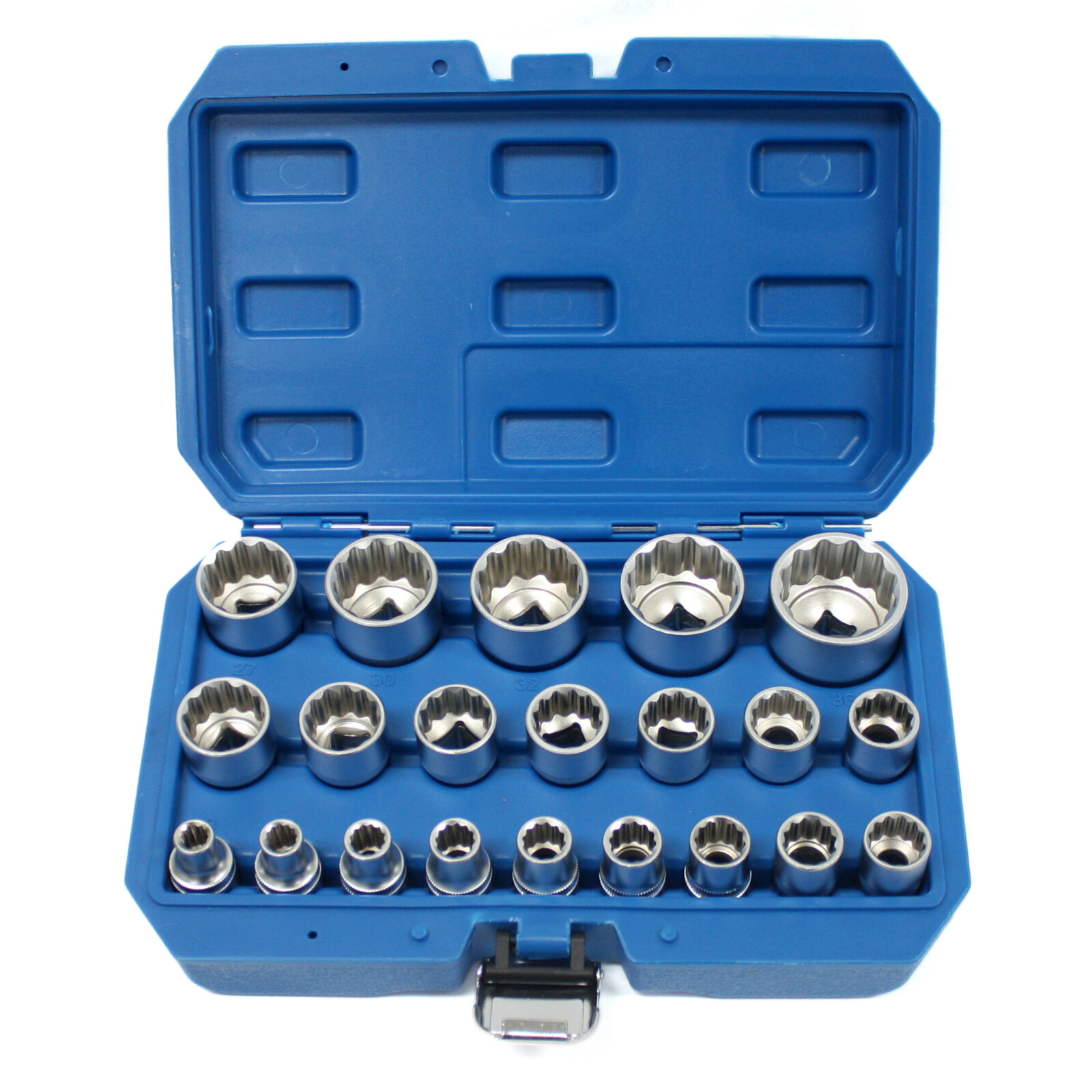 21pc Spline Socket Set 12 PT Point 1/2" Dr Gear Wall Rounded 8 - 36mm Metric
