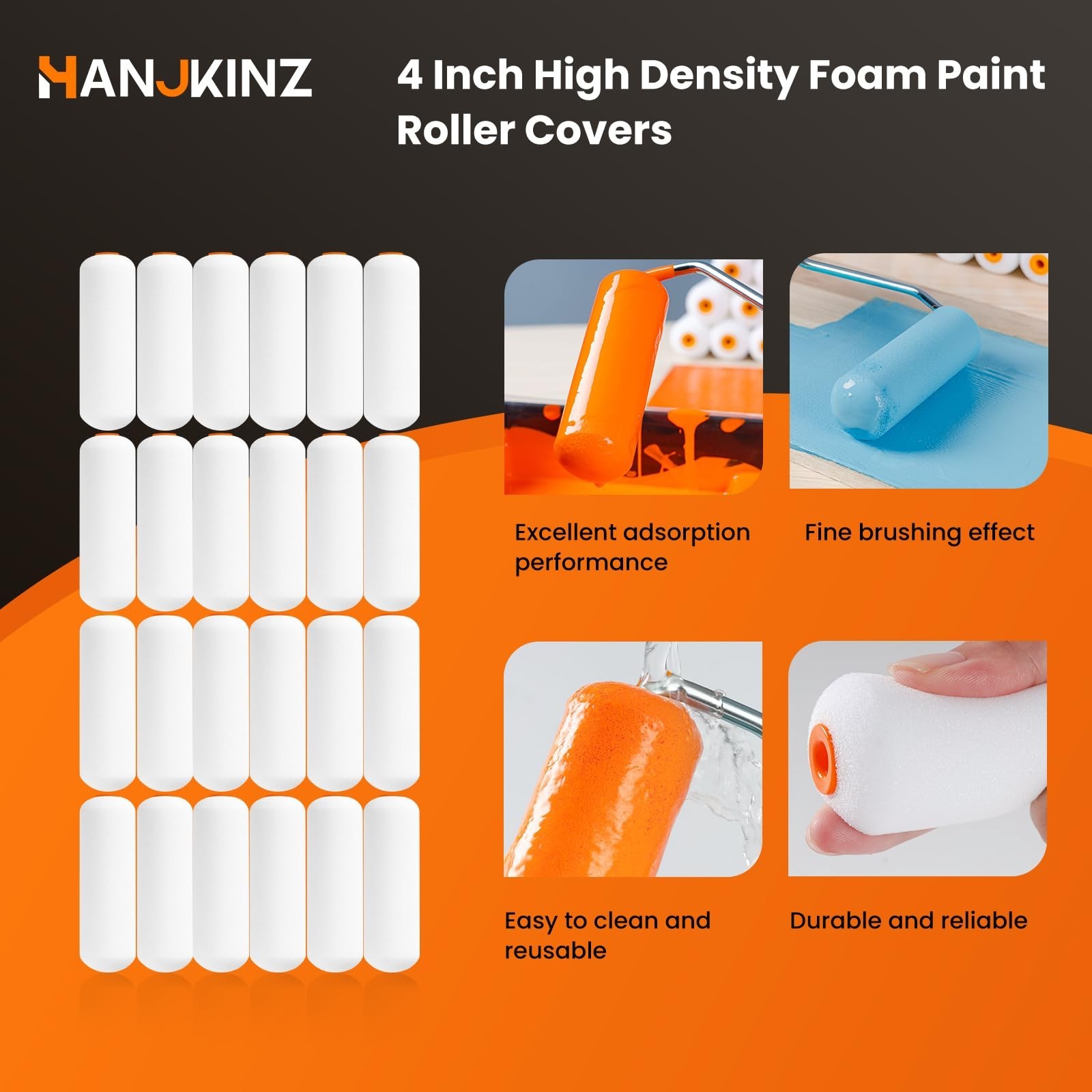 Foam Paint Roller, 24 Pack, 4 Inch Mini Paint Roller Covers, High Density Foa...