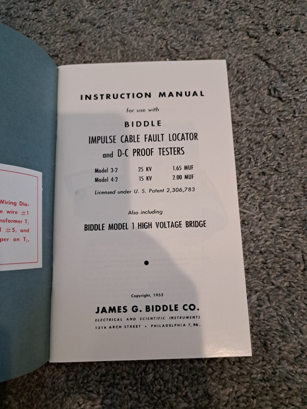 Instruction Manual for Biddle Impulse Cable Fault Locator D-C Proof Testers 1953