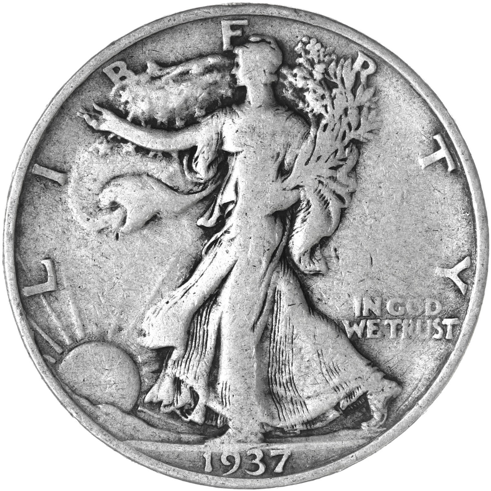1937 S Walking Liberty Half Dollar Very Good 90% Silver