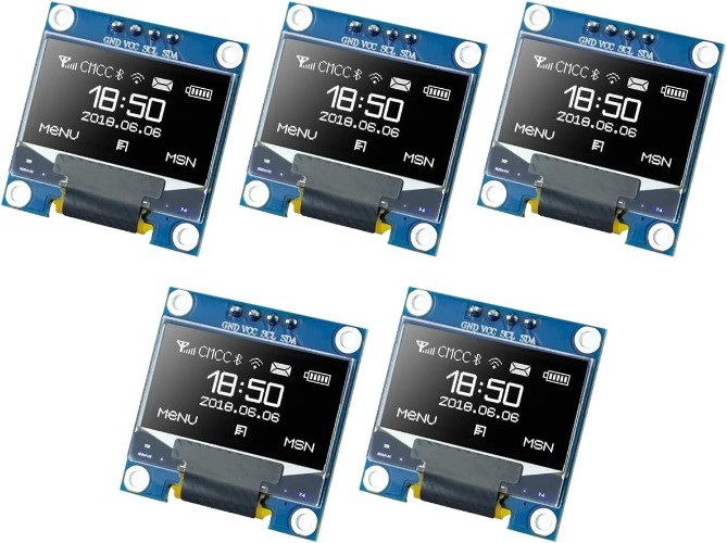 5 Pcs SSD1306 OLED Display 128x64 Pixel 0.96 Inch I2C Module Screen Board White